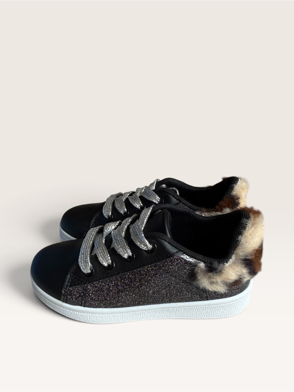 Zoogs Glitter & Faux Fur Lace-Up Sneakers NEW
